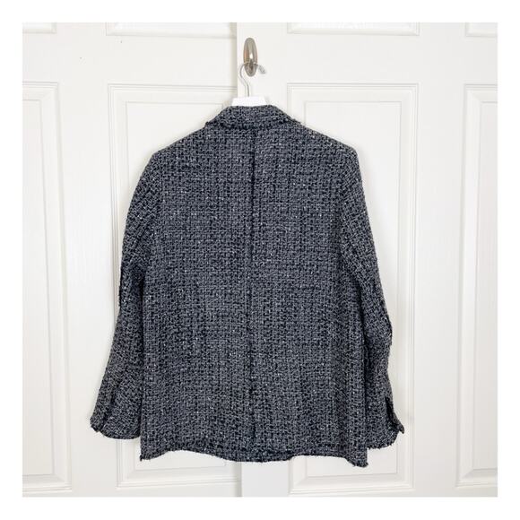 Theory Piazza Noelle Black Tweed Fringe Trim Blazer - Picture 8 of 14